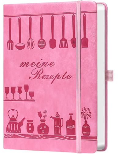 Rezeptbuch A5 zum Selberschreiben – Kochbuch mit Register & Inhaltsverzeichnis – Viel Platz für Lieblingsrezepte – Rosa