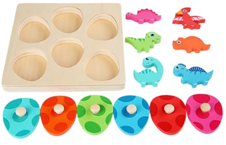 Dinosaurier-Puzzles aus Holz - Eier-Steckbausteine zum Zusammenbauen - Farbzuordnungsspiel,Für Kinder, Mädchen, Schule, Zuhause, Spielzimmer und Kindergarten