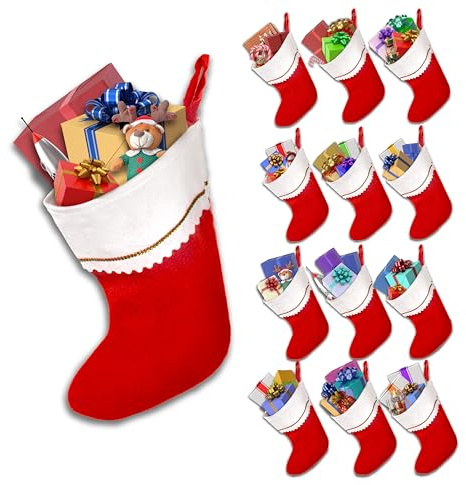 Windy City Novelties 12 Pack Red Felt 15 Christmas Holiday Stockings in Bulk - Customizable for Classrooms, Offices & Homes