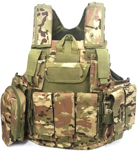 ATAIRSOFT Taktisch Weste Airsoft Plattenträger Schwer Pflicht Militär Armee MOLLE Kampfweste Schulung Schutz Geborgenheit Weste mit Beutel für Taktisch Jagd Airsoft Außen Camping MC