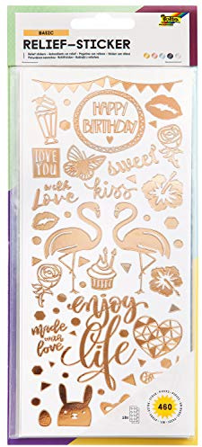 folia 12910 - Relief - Sticker Basic, hochwertige Sticker, 10 Blatt, ca. 10 x 24 cm, Motive sortiert, ideal zum Verzieren von Grußkarten, Bastelarbeiten und Scrapbooking, Bunt