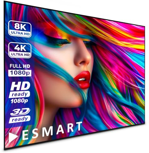 ESMART Expert UKD Rahmenleinwand, Gesamtbreite 188 cm, Tuch: Akustik | Bildfläche 186 × 105 cm, Format 16:9, akustisch transparent für verdeckte Lautsprecher, dauerhaft gespannt