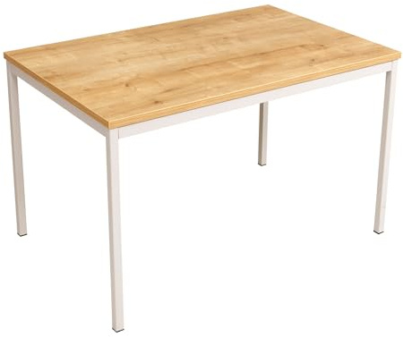 furni24 Schreibtisch-Stahl 120x60x75cm, Eiche, TÜV/GS-Einfache Montage, Arbeitstisch, Bürotisch, Küchentisch, Esstisch, Druckertisch Büro-Möbel Arbeitszimmer Computertisch Gaming-Tisch Mehrzwecktisch
