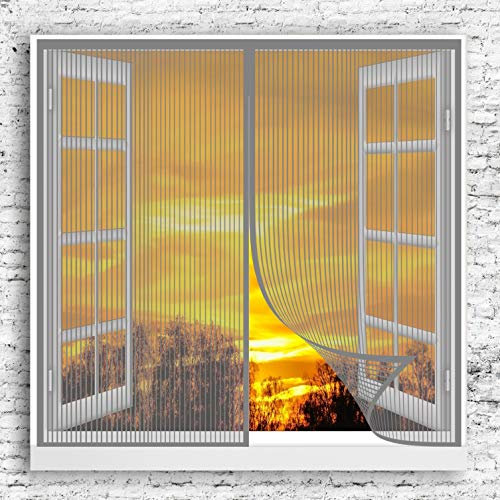 GOUER Vorhang Moskitonetz 125x125cm Vollrahmen-Klettverschluss Magnet Fliegengitter Tür Vorhang Ohne Bohren für Balkontür Wohnzimmer Terrassentür, Grau