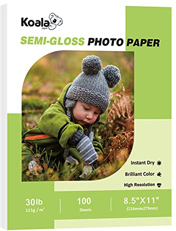 Koala Inkjet Thin Semi-Glossy Photo Paper 8.5x11 Inches 100 Sheets Compatible with Inkjet Printer for Brochure Flyer Printing 6Mil Use DYE INK 30LB