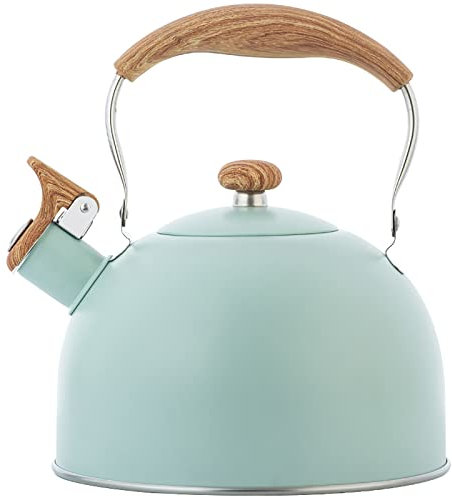 vilihkc – Bouilloire sifflante en acier inoxydable de qualité alimentaire avec poignée pliante à motif en bois, pour thé, café, lait 2,5 l