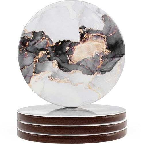 Naivasha Homeware Marble Coasters Set of 4 - Stunning Decorative Coasters in GLOSS Finish, Elegant Stone with Cork Bottom - Arctic