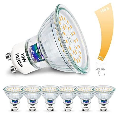 Unikcst GU10 LED Warmweiss 10W Dimmbar Glühbirnen Ersetzt 100W Halogen Leuchtmittel Hell 1050Lumen 3000K LED Spot 230V Flimmerfrei Strahler, 6 Stück