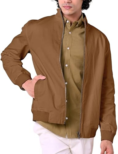 Enorsia Veste Harrington pour homme avec col haut, manches longues et poche latérale, fermeture éclair, marron, L