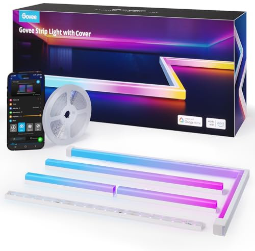 Govee RGBIC LED Strip Light with Covers, 5M Glide Wall Light Work with Alexa & Google Assistant, LED Profile with Strip for Bedroom, Skirting, Cabinet