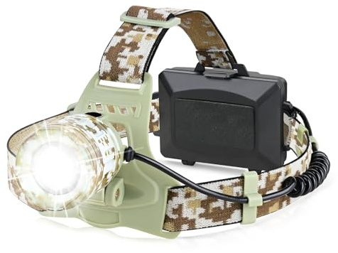 Foleto LED Rechargeable Head Torch, 3000 Lumens 4 Modes Headlight Super Bright Zoom Headlamp, 90° Adjustable IP68 Level Waterproof USB Head Lamps for Outdoor Camping Running Hunting Working