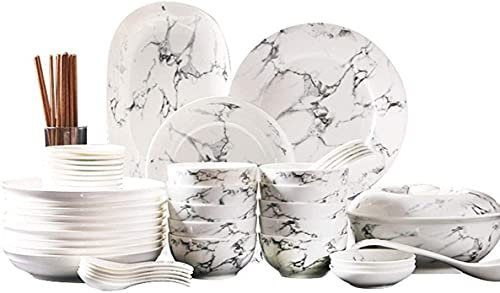 BGFYUSF Geschirrsets - Luxus-Geschirrservice-Set， 44-teilig， Keramik-Geschirrset mit Marmormuster， Schüssel， Fischteller， Suppentopf-Set， Schüssel， Teller，，