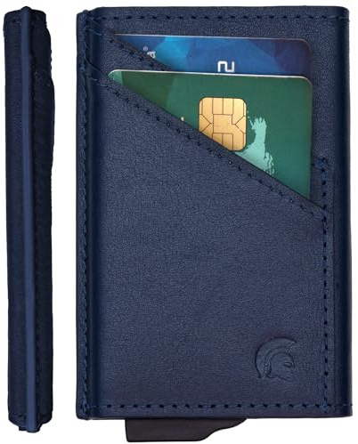 POWR card holder wallet.Royal Blue Vegan Leather RFID Card Holder for Mens.Minimalist Wallet Credit Card Holder for Mens.Pop Up Metal Slim Wallet Credit Card Holders,Dark Blue