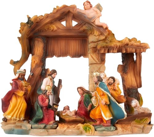 BRUBAKER Crèche de Noël - Jésus, Marie, Joseph et les rois dans l'étable - 22 cm - Figurine de Noël avec figurines peintes à la main en polyrésine - Figurine de crèche - Décoration de table