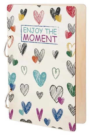 SUPERDANT Enjoy The Moment Greeting Card Organizer Heart Shape Wooden Card Keeper Binder Greeting Cards Storage Cards Holder Book Postcard Album 2-Rings Cover Keepsake Gift for Birthday Wedding