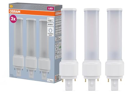 OSRAM Lámpara Compacta DULUX D26 LED, 9W, 1100lm, 4000K blanco frío, Zócalo G24D-3, 230V AC/CCG, CRI 80, Diámetro 35mm