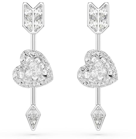 Swarovski Idyllia drop örhängen, Blandade snitt, Hjärta med pil, Vit, Rodiumpläterad