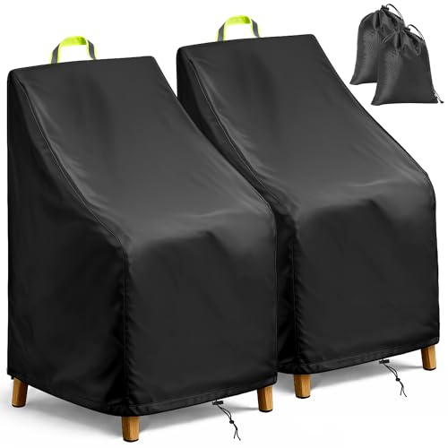 Housse chaise extérieur en Oxford 420D, résiste au froid, pluie & UV. Housse fauteuil jardin anti-déchirure, Housses pour mobilier de jardin parfaites pour chaises empilables. 70x70x80/120 cm. (2)