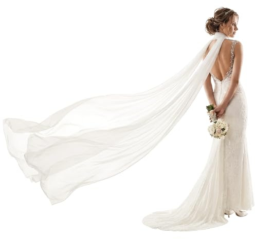 Mepase Ivory White-mopping Bridal Neck Scarf 90''/118''/157'' Wedding Chiffon White Shawl Tulle Bride Neck Shawl for Wedding Evening Ceremony (157 Inches)