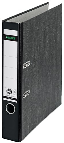 Leitz Kvalitetsmapp 180°, A4, klimatneutral, 100% återvunnen kartong, smal, 5,2 cm ryggbredd, molnmarmorpapper, svart rygg, 10505095