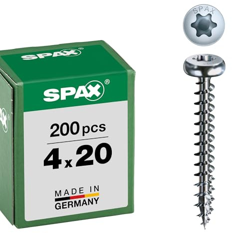 SPAX Universalschraube, 4,0 x 20 mm, 200 Stück, T-STAR plus, Halbrundkopf, Vollgewinde, 4CUT, WIROX A9J, 0201010400203
