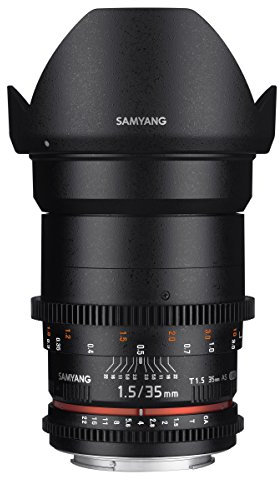 Samyang F1312903101 - Objetivo para vídeo VDSLR para Nikon F (Distancia Focal Fija 35mm, Apertura T1.5-22 AS UMC II, diámetro Filtro: 77mm), Negro