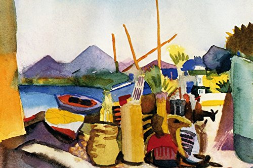 1art1 August Macke Poster Landschaft Bei Hammamet, 1914 Bilder Leinwand-Bild Auf Keilrahmen | XXL-Wandbild Poster Kunstdruck Als Leinwandbild 120x80 cm