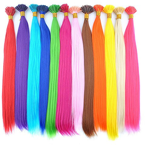 DENIYA Synthetic I Tip Keratin Fusion Hair Extensions Various Color 5G/Strand 50 Strands/Pack Keratin Tip Stick Hair Extensions (I-Tip 45cm) (50 Strand for Light Pink)
