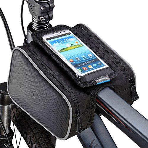 Fahrrad Rahmentasche, Fahrrad Oberrohrtasche, Wasserdicht Fahrrad Front Head Tube Rahmen Doppel Tasche Halter Querträger Tasche für iPhone XS MAX XR X 8 7 6S 6 Plus Samsung S8 Smartphones bis 5.7 Zoll