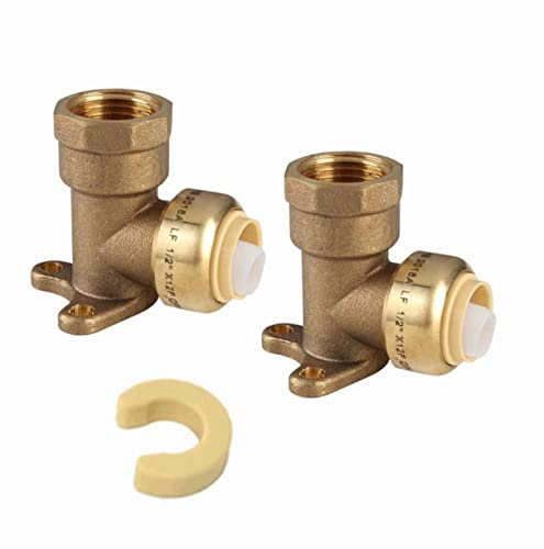 (Pack of 2) EFIELD 1/2 Push Fit x 1/2 Female NPT Drop-ear Elbows Brass Fitting,(PF066-2PCS)