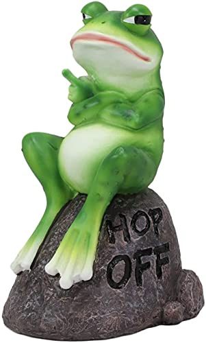 Ebros Hop Off! Rude Feisty Toad Frog Flipping The Bird Finger On Landscape Rock Statue Amphibian Toads Frogs Pond Swamp Rainforest Animal Decorative Sculpture
