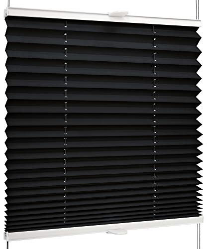 SchattenFreude Basic Klemmfix-Plissee für Fenster | Mit Klemm-Haltern | Ohne Bohren | Schwarz, Breite: 35cm x Höhe: 100cm