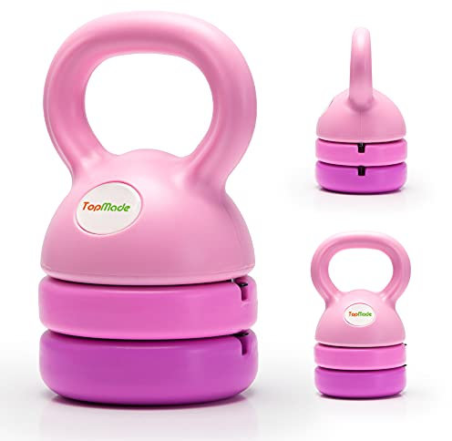 TopMade Adjustable Kettlebell Weights Set Cast Iron Exercise Fitness Kettle Ball Grip (Pink-12lb)