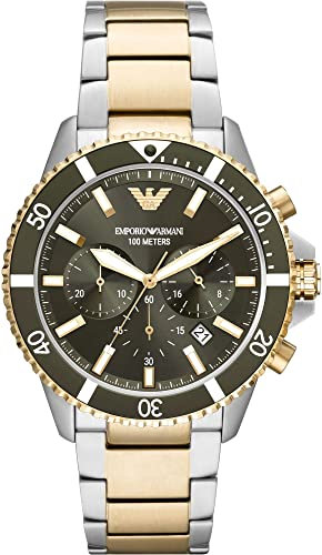 Emporio Armani Watch for Men, Chronograph Movement, 43 mm 2T Silver/Gold Stainless Steel Case with a Stainless Steel Strap, AR11361