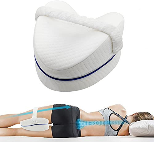 Ergonomic Knee Pillow for Sleeping On Side,White Memory Foam Leg Pillow with Strap,Pregnancy Knee Support Cushion ,Side Sleeper Bed Wedge Pillows,Pain Relief for Lower Back Sciatica Hip Joints