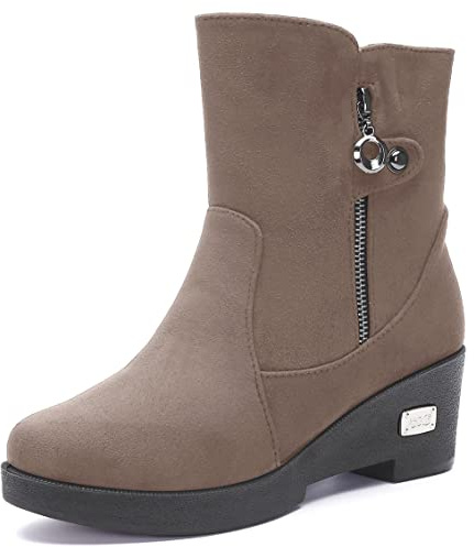 Damen Stiefelette Wärmer Gefüttert Stiefel Winter Stiefeletten Schneestiefe Reißverschluss Elegant Rutschfest Schuhe Khaki EU41=CN42 (260）
