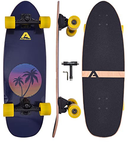Apollo Surfskate pro Board | midi Longboard für Erwachsende, Kinder mit hochwertiger Surf Skate Achse | Mini Cruiser Board für Streetsurf | Carving & Pumping, Skateboard Kinder ab 6 Jahre