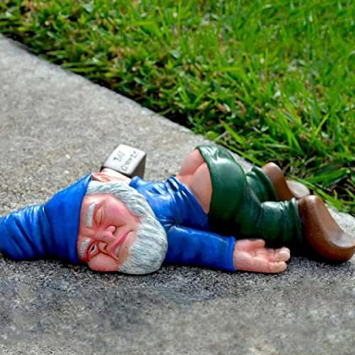 Funny Drunk Dwarf Statue Resin Garden Gnome Decoration for Outdoor Patio Yard Lawn Park Miniature Creative Ornament Elf Crafts Naughty Figurine Collection Farmhouse Decor Gift (Blue)