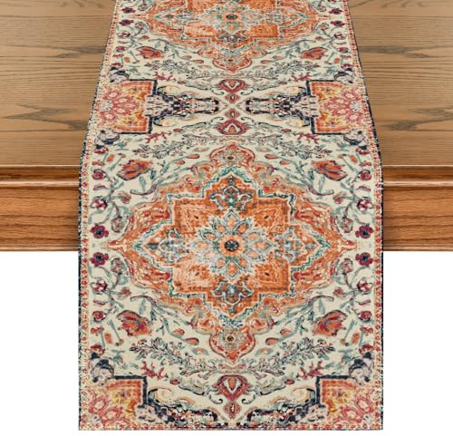 Artoid Mode Boho Bohemia Style Vintage Orange Table Runner, Seasonal Kitchen Dining Table Decoration for Home Party Decor 40x140 cm