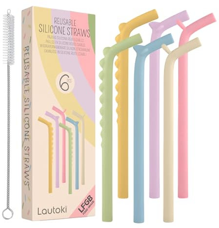 LAUTOKI® | Cannucce Riutilizzabili | 100% Silicone Alimentare LFGB | Cannucce bambini senza BPA | Cannucce Colorate | Cannuccia per borraccia | Scovolino per cannucce | Cannucce silicone bambini