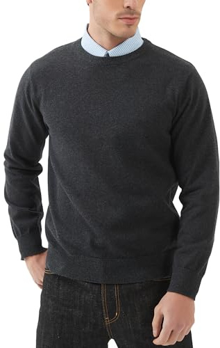 Kallspin Hombres Suéter de cuello redondo 100% algodón suéter ligero de manga larga suéter casual, gris, L