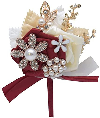 Handgelenk-Corsage, Boutonniere, Handgelenk-Blumen-Hochzeitsbrosche, Boutonniere und Corsage-Set, Abschlussball-Geschenk für den Bräutigam, goldenes Blatt, Anstecknadel, Hochzeit (Farbe: C) (Golden)