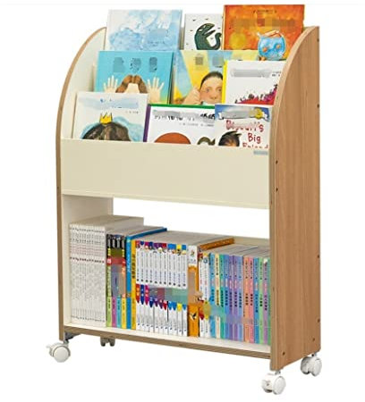 IRYZE Bücherregal Bücherschrank Bücherregal Aus Holz Mit 4 Ebenen Und Rollen-Bücherregal, Einfaches Mobiles Bücherregal Für Den Boden, Organisationsregal Für Wohnzimmer Büroregal Aktenschran