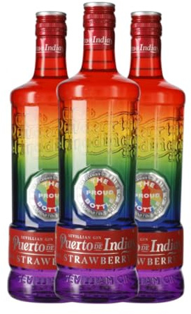 Ginebra Puerto de Indias Strawberry Rainbow 70 cl (Caja de 3 Botellas de 70 cl)