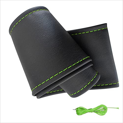 Xkeribom Auto Lenkradbezug zum Nähen aus weichem Leder Schwarz Lenkradhülle Lenkradschutz (Lenkraddurchmesser 37-38 cm) mit Garn Auswahl (Grün Naht)