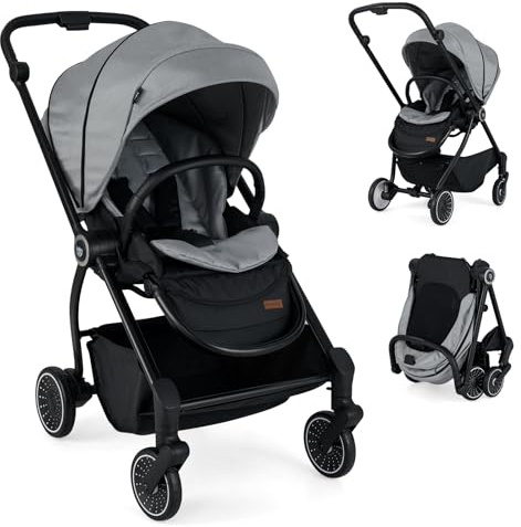 COSTWAY Baby Stroller, Foldable Pushchair with Reversible Seat, Reclining Backrest, Adjustable Canopy, Handle & Footrest, Travel Pram for Infants 0-36 Months (Gray)