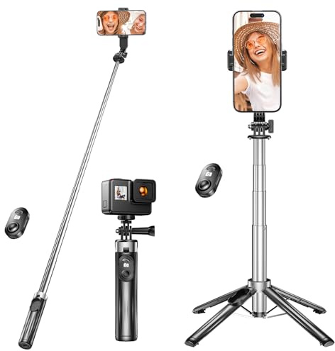 103CM Ausziehbares Handy Selfie Stick Stativ [Nur 207g] [17,5CM Gefaltet-Super Tragbar] Selfie-Stange Tripod mit Kabelloser Fernbedienung für iPhone,GoPro, DJI Osmo, Insta 360, Android-Smartphones