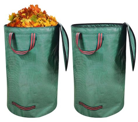 Sac à déchets de jardin, 120 l x 2, avec couvercle, robustes, 150 g/m², imperméables et pliables, autoportants, avec poignées, réutilisables, pour branches et déchets de jardin