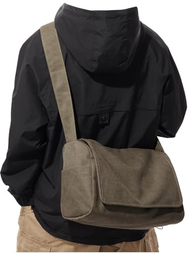 VENATIN Umhängetaschen Herren aus Canvas, Vintage Canvas Messenger Bag, Laptoptasche 15.6 Zoll Arbeitstasche Herren, Lehrertasche Herren Tasche Männer