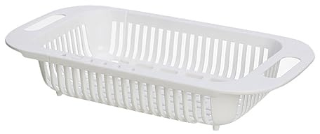 FUNNETOYU Escurreplatos Telescópico para Fregadero Cesta Multiusos para Platos Cuencos y Cubiertos Organizador de Cocina Resistente y Práctico Color Blanco